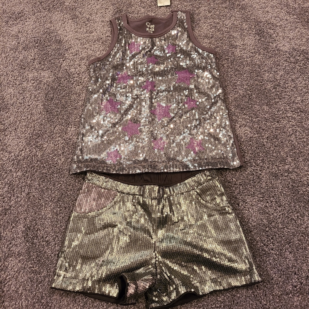 NEW Girls Charcoal Gray & Purple Sequin heart set